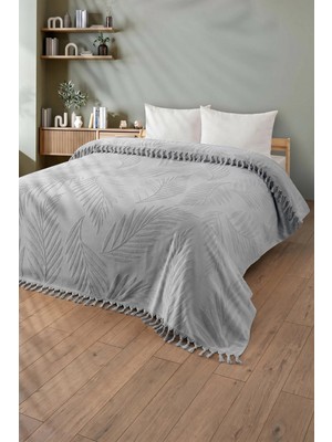 Sevim Tek Kişilik Saçaklı Havlu Yatak Örtüsü - %100 Pamuk & Yumuşak & Saçaklı Pike - 150X220 Cm-Gri