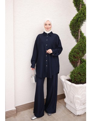 İmaj Butik Lacivert Düğmeli Tunik Pantolonlu Takım