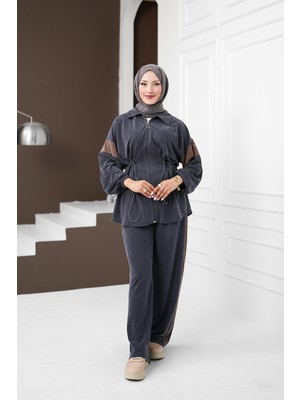 İmaj Butik Gri Bel Lastikli Tunik Pantolonlu Takım
