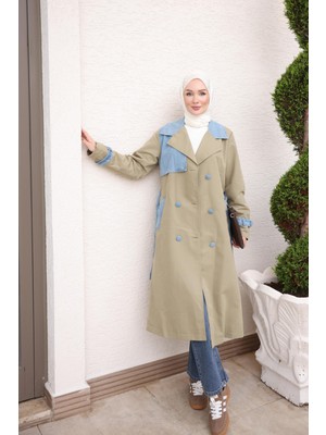 İmaj Butik Haki Kruvaze Yaka Astarlı Bel Bağlamalı Trençkot