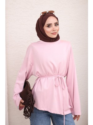 İmaj Butik Pudra Bel Bağlamalı Asimetrik Kesim Tunik