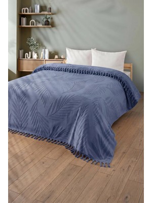 Sevim Tek Kişilik Saçaklı Havlu Yatak Örtüsü - %100 Pamuk & Yumuşak & Saçaklı Pike - 150X220 Cm-Indigo