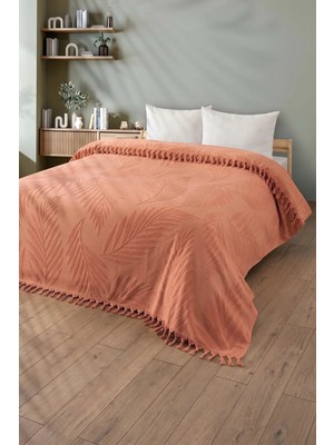 Sevim Tek Kişilik Saçaklı Havlu Yatak Örtüsü - %100 Pamuk & Yumuşak & Saçaklı Pike - 150X220 Cm-Kiremit