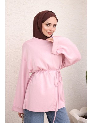 İmaj Butik Pudra Yanları Yırtmaçlı Bel Ipli Tunik