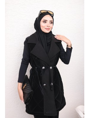 İmaj Butik Siyah Kaşe Detaylı Nova Yelek