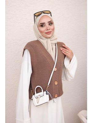 İmaj Butik Vizon Düğmeli Triko Yelek