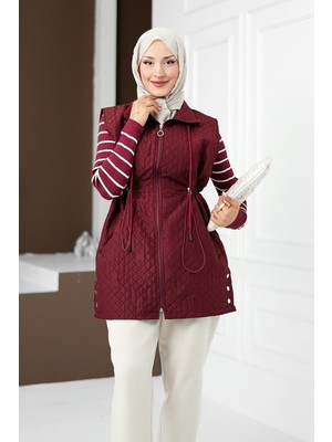 İmaj Butik Bordo Bel Lastikli Cepli Kapitone Yelek