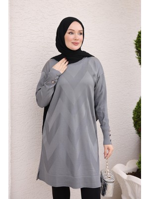 İmaj Butik Füme Soğuk Iplik Bisiklet Yaka Triko Tunik