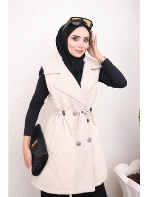 İmaj Butik Bej Kaşe Detaylı Nova Yelek