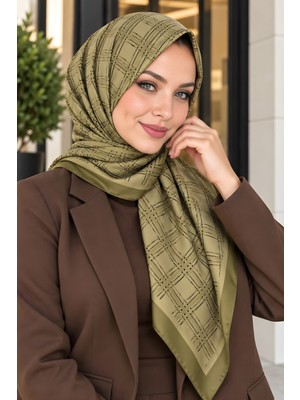 İmaj Butik Yağ Yeşili Desenli Soft Eşarp