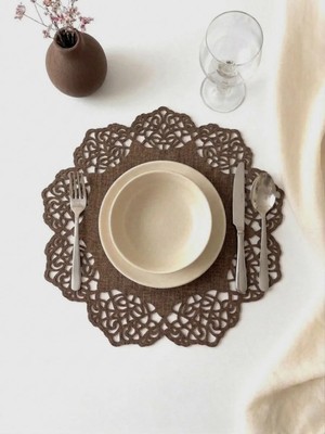 Ergüven Home Kahverengi Süet Kumaş Yuvarlak Amerikan Servis Supla Takımı 6'Lı 35 x 35 cm