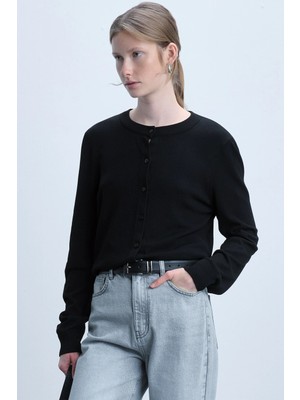DeFacto Regular Fit Bisiklet Yaka Siyah Hırka D6282AX26AU