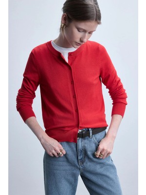 DeFacto Regular Fit Bisiklet Yaka Kırmızı Hırka D6282AX26AU