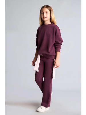 DeFacto Bisiklet Yaka Sweatshirt ve Nervürlü Pantolon 2'li Takım Kız Çocuk I3868A826AU
