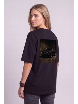 Black Nova Oversize Baskılı Unisex Tişört Classic Car Black Siyah