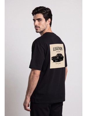 Black Nova Oversize Baskılı Unisex Tişört Legend Car Black Siyah