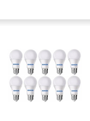 Edison 10 Adet LED Ampül Beyaz Renk Kırılmaz 9 Watt Tasarruflu Yüksek Işık Gücü A Enerji Sınıfı 9W Beyaz Işık