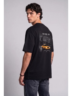 Black Nova Oversize Baskılı Unisex Tişört New York Taxi Black Siyah