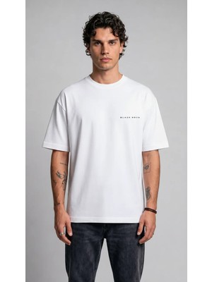 Black Nova Oversize Baskılı Unisex Tişört Lone Rider Beyaz