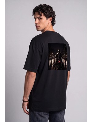 Black Nova Oversize Baskılı Unisex Tişört Lone Rider Black Siyah