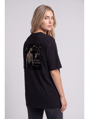 Black Nova Oversize Baskılı Unisex Tişört Bas Desicions Black Siyah