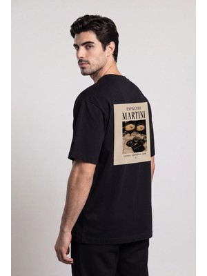 Black Nova Oversize Baskılı Unisex Tişört Espresso Martini Napkin Black Siyah