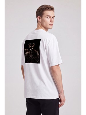 Black Nova Oversize Baskılı Unisex Tişört Dry Martini Beyaz