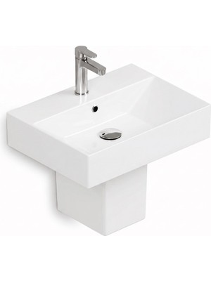 Isvea Sistema Z Kare Lavabo 50 x 42 cm + Yarım Ayak Seti Batarya Delikli Beyaz | Isv.36.08.03.01