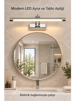 Edison 30 cm Krom Metal LED Ayna Üstü Aplik Gün Işığı Banyo & Tablo Apliği Gümüş