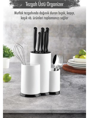 Tezgah Üstü Beyaz Kaşıklık & Bıçaklık & Kepçelik & Organizer