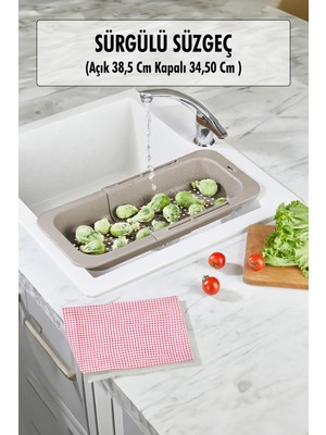 Lavoba Içi Sürgülü Açılır Kapanır Sebze Meyve Süzgeci Vizon (Açık 38,5 cm Kapalı 34,50 cm )