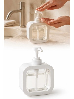 Omilife Şeffaf Dikdörtgen Sıvı Sabunluk Pompalı Mutfak Banyo Deterjanlık Tezgah Üstü Dispenser