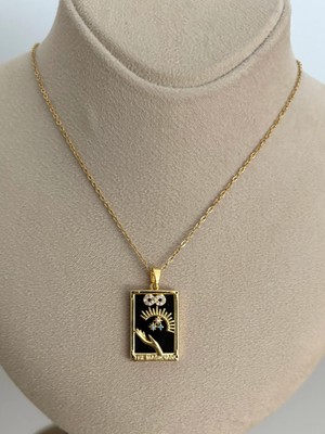 Laris Accessories Taşlı Sonsuzluk Siyah Tarot Gold Çelik Kolye