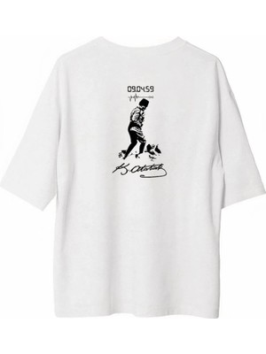 Erkek Kısa Kol Tişört Bisiklet Yaka Atatürk Baskılı T-Shirt -  Beyaz