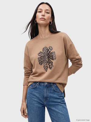 Lc Waikiki Yeni Sezon Kahverengi Çiçekli Oversize Soft Touch Kadın Tunik