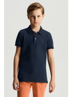 Vintage Görünümlü Lacivert Polo Yaka Çocuk T-Shirt