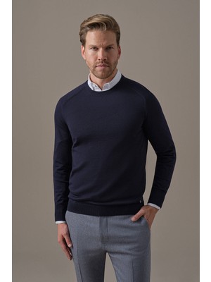 Hemington Extrafine Merino Bisiklet Yaka Lacivert Triko