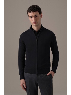 Hemington Extrafine Merino Fermuarlı Siyah Triko Hırka