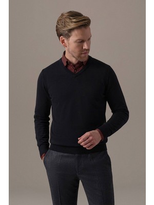 Hemington Extrafine Merino V Yaka Siyah Triko