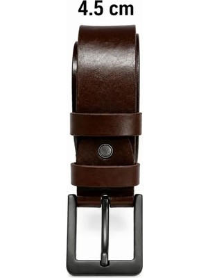 Ayessa Erkek Hakiki Deri 4.5 cm Kot ve Kumaş Pantolon Kemeri Metal Tokalı Kahverengi