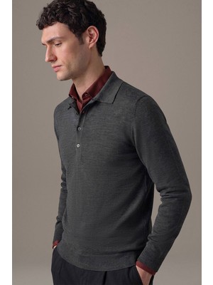 Hemington Extrafine Merino Polo Yaka Antrasit Triko