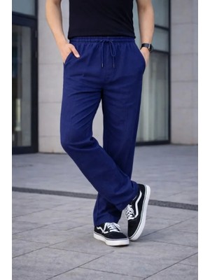Ayessa Erkek Keten Cepli Çıma Dikişli Jogger Buggy Pantalon Rahat Kalıp - Lacivert