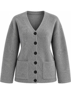 Laluvia Gri Çift Cepli Selanik Hırka - 2Y04622