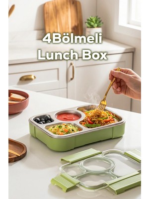 Maison Luré Paslanmaz Çelik Sızdırmaz Silikon Kapak 4 Bölmeli Vakumlu Yemek Termosu Yemek Kabı