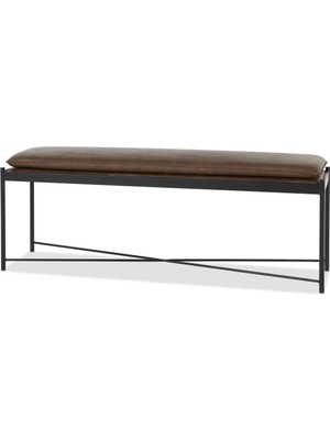 SCY Tesque Kahverengi Suni Derili Metal Ayaklı Dikdörtgen Puf Dekoratif Montajsız Yatak Ucu Bench Bank