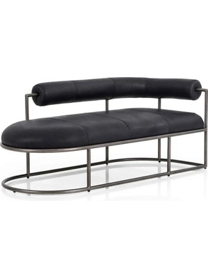 SCY Lingua Modern Divan Suni Deri Yatak Ucu Oturma Bankı Makyaj Oturağı Metal Ayaklı Sırtlıklı Puf Bench