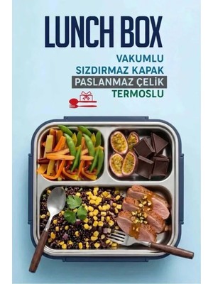 Maison Luré Paslanmaz Çelik, Vakumlu Kapak, Termoslu, Dikdörtgen Çatal ve Kaşıklı Yemek Yemek Kabı