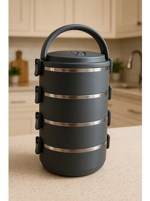 Maison Luré 4 Katlı Füme Sefer Tası Sızdırmaz Yemek Termosu 2.4 Litre Yemek Kabı