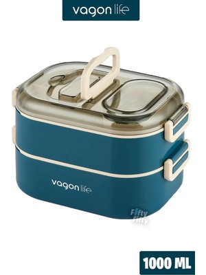 Maison Luré 1000 ml Iki Kat Üç Bölme Paslanmaz Çelik Bento Sefer Tası Yemek Kabı