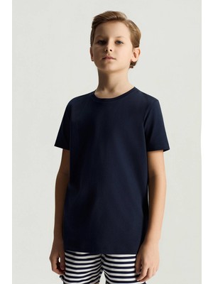 Lacivert Bisiklet Yaka Basic Çocuk T-Shirt